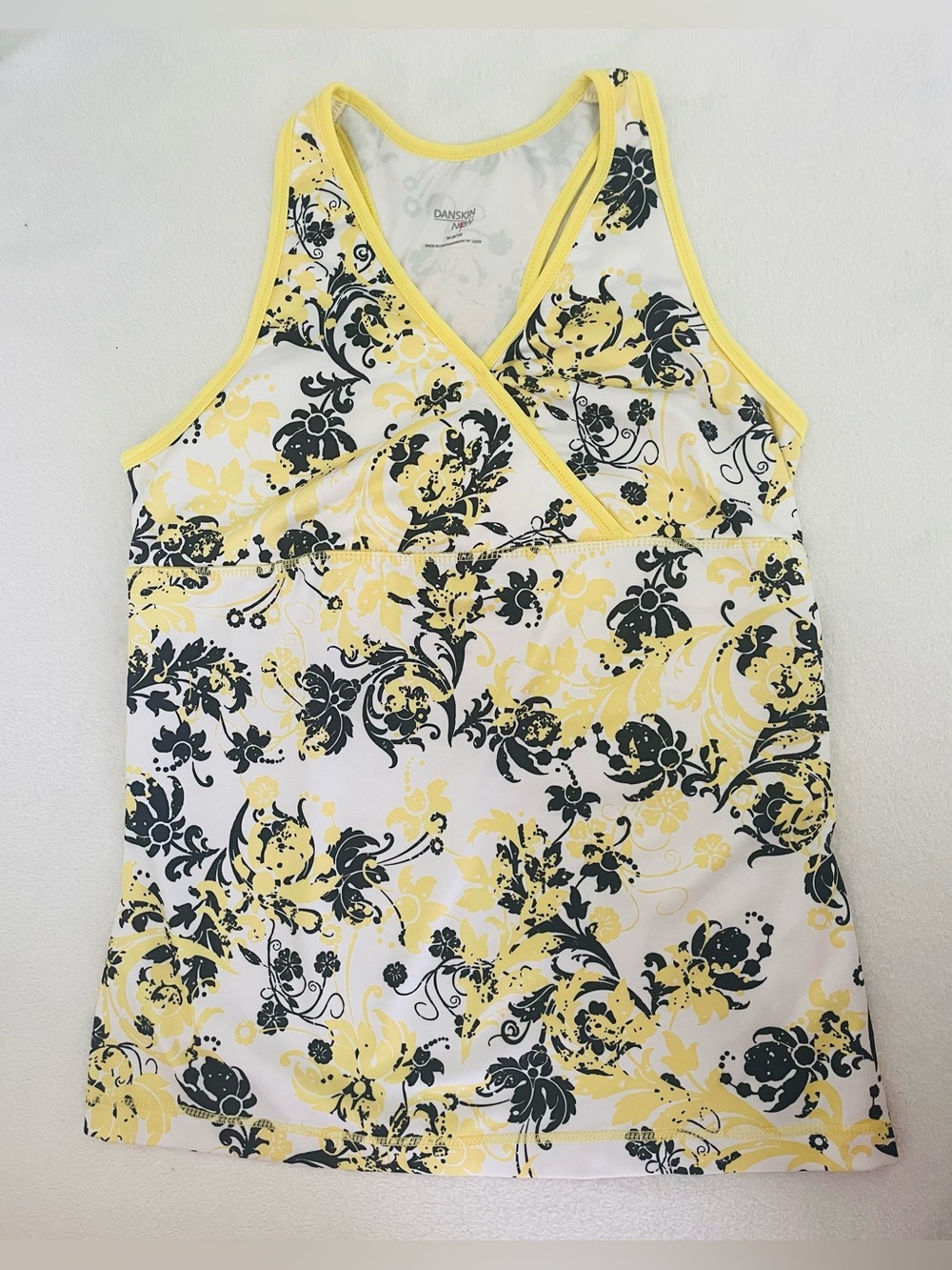 Danskin Now Women Swimwear Top M Yellow Black Racerback Beach Pool Summer